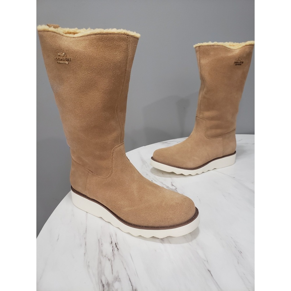 NEW NO BOX SZ 9 COACH VITORIA WOMEN'S TAN SUEDE BOOTS SHERPA TALL SLIP ON